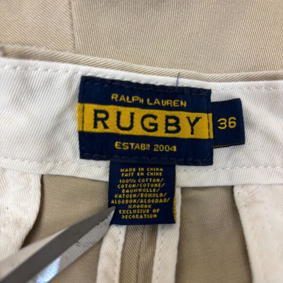 Vintage Ralph Lauren Rugby Men Flat Front Chino Shorts Size 36 Beige M294 -29 - Picture 7 of 16